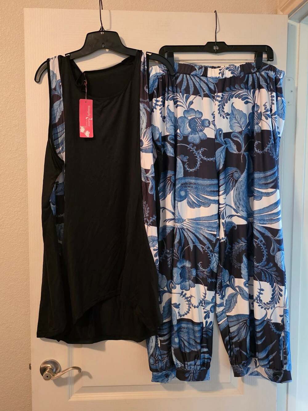 NWT Simply Aster 2 Piece Lounge Set Blue Floral Tank Top Harem Pants Casual